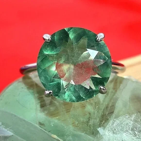 Natural Green Fluorite 925 Sterling Silver Ring Sz 9 - Picture 7 of 7